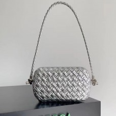 LUSHENTIC REP Knot Silver Metallic Shoulder Bag 20cm FOULARD Intrecciato Leather