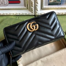 Lushentic Replica GG Marmont Zip Around Wallet Black Matelassé Chevron Leather 443123