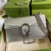Lushentic Replica Dionysus Small Shoulder Chain Bag Shiny Silver Lamé Leather