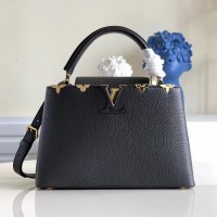 Lushentic Rep LV Capucines MM Handbag Medium Size Black Taurillon Leather M54663
