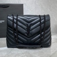 Lushentic Replica LOULOU MEDIUM CHAIN BAG IN QUILTED "Y" LEATHER CALFSKIN Black Hardwares