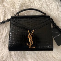 Lushentic Rep BLACK CASSANDRA MINI TOP HANDLE BAG IN CROCODILE-EMBOSSED SHINY LEATHER WITH SHOULDER STRAP